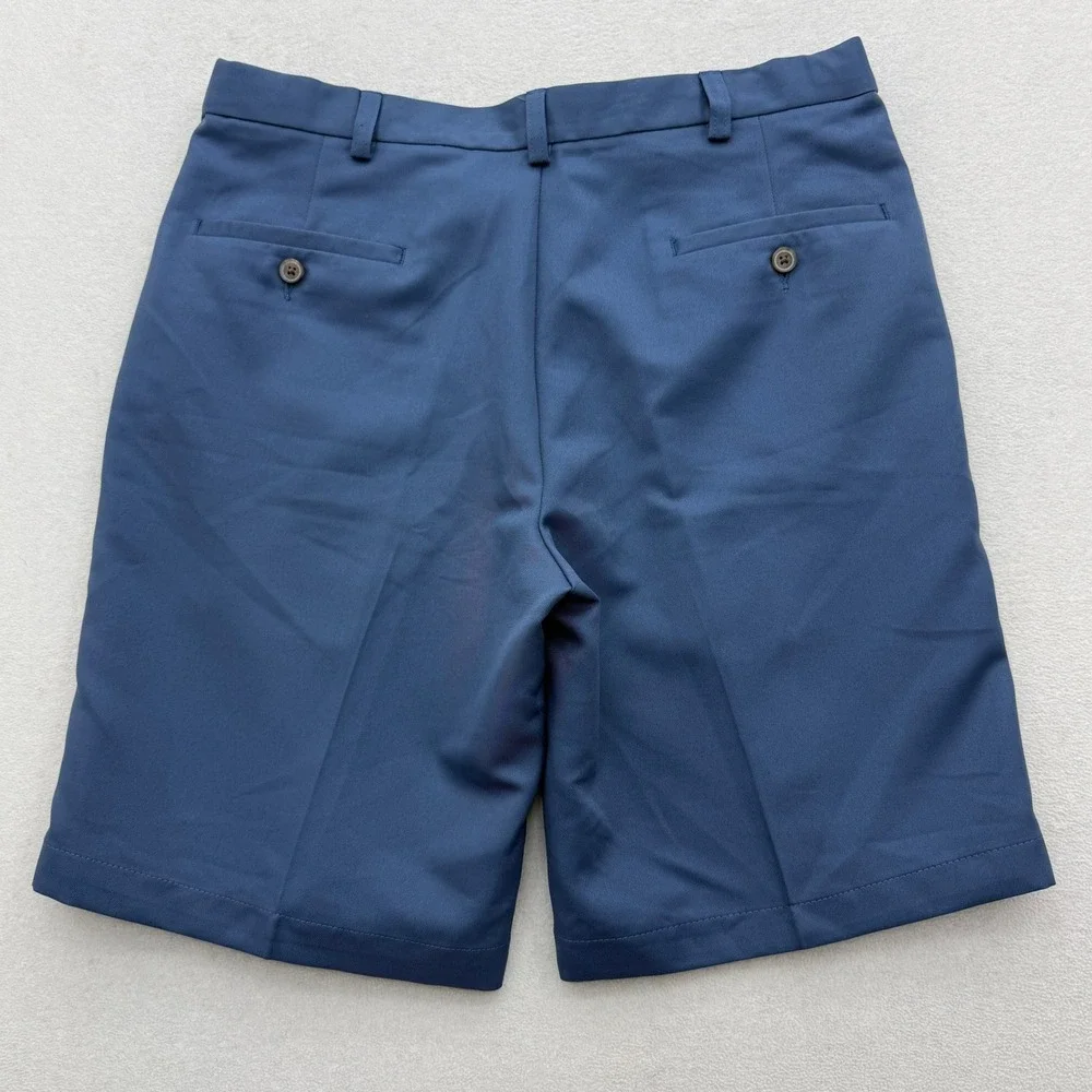 Haggar Dress Shorts Mens 34 Blue Flat Front Polyester Classic Fit Golf Summer